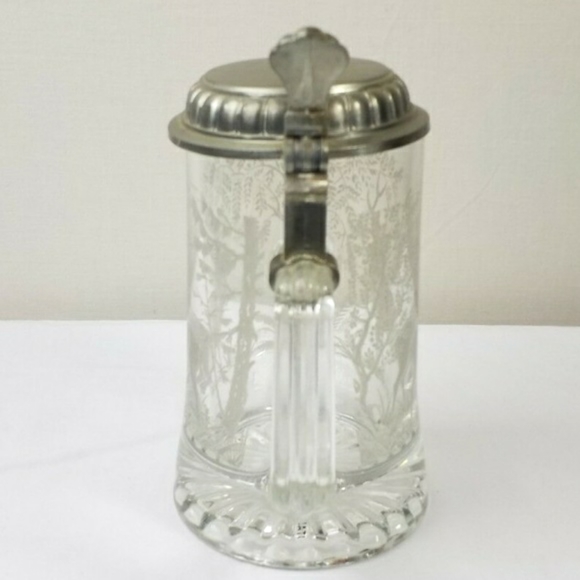 ALWE Vintage Glass Etched Wild Deer Beer Stein Mug Tankard w/Pewter Lid Italy - Picture 3 of 8